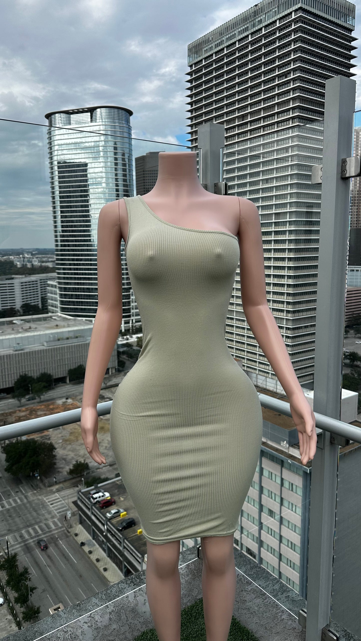 Sage Green One Shoulder Dress